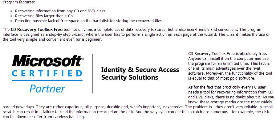 CD Recovery Toolbox Free Feature